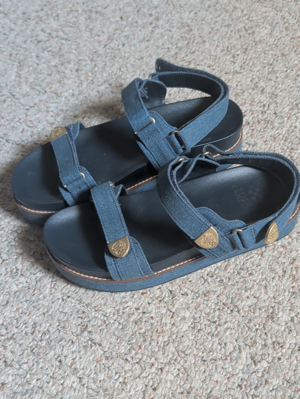 Denim Blue Strap Sandals with Gold Accents
